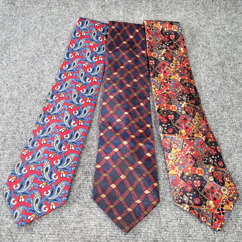 Vintage Christian Dior Monsieur Tie Mens Lot 3 Geometric Paisley 90s‎ Designer